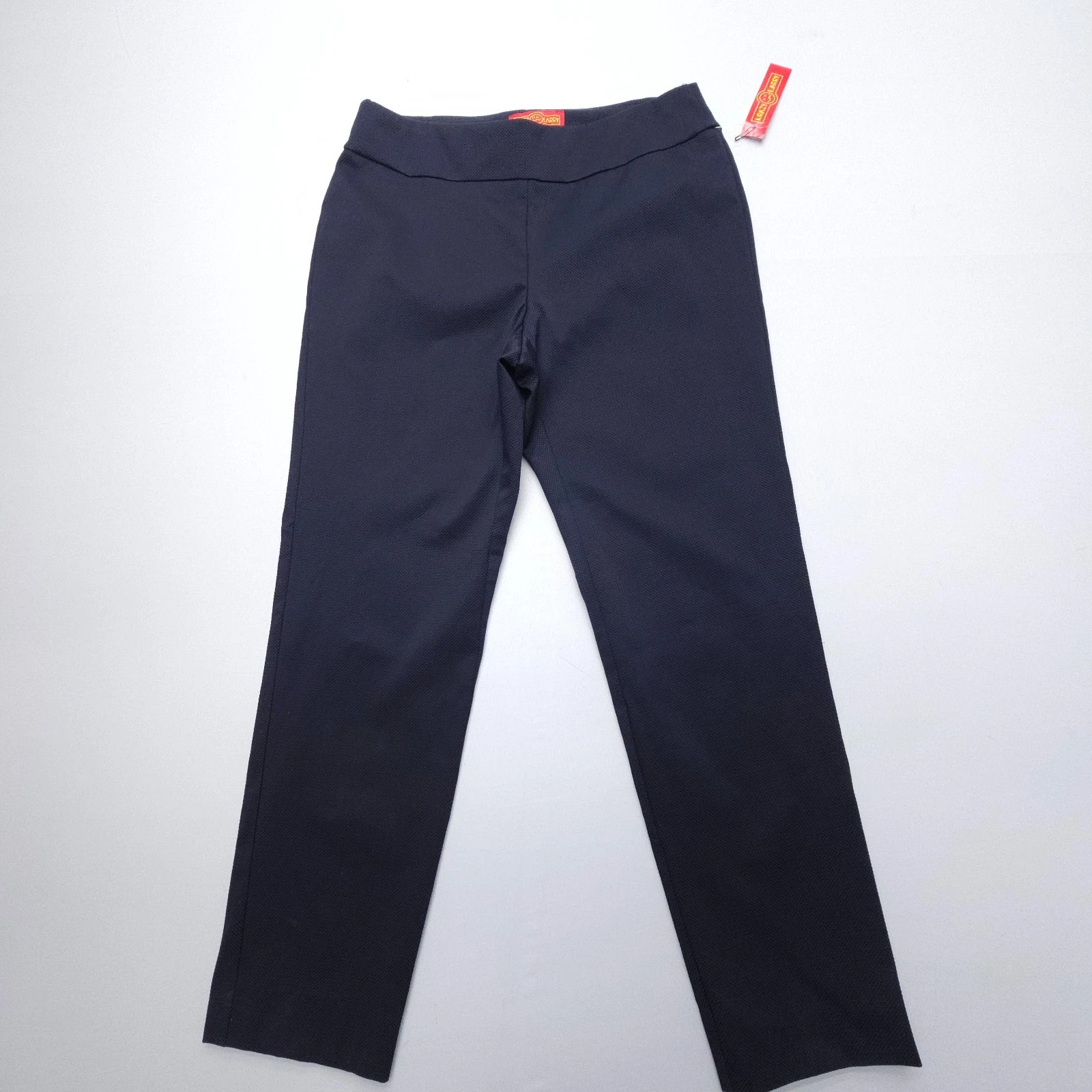 Krazy Larry Pull On Textured Microfiber Pants Womens 6 Navy Blue Career USA NWT