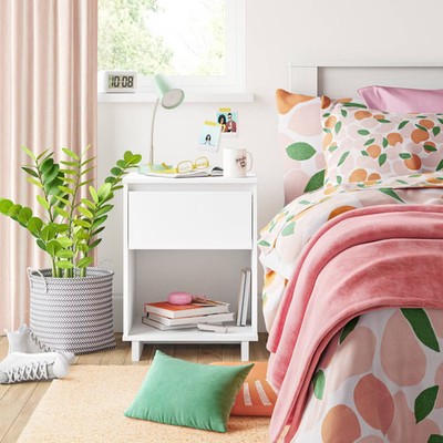 Modern Dorm Nightstand White - Room Essentials: Open Shelf Storage