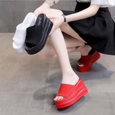Womens Casual Peep Toe Sandals Wedge High Heels Summer Platform Slippers Shoes
