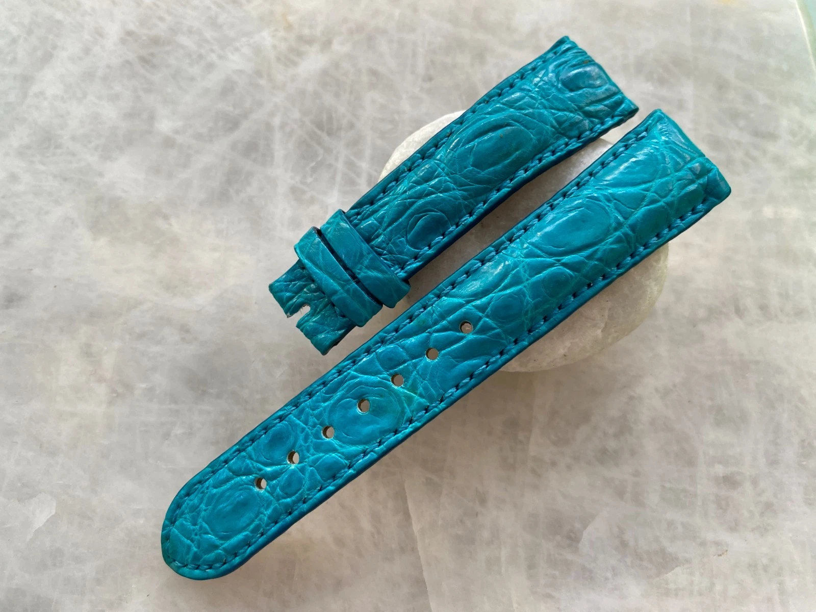 20mm/16mm Blue Alligator Crocodile Print Leather Watch Strap Band