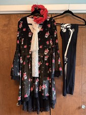 Spirit Halloween Costume Dia de los Muertos. Womens Size Large, with accessories