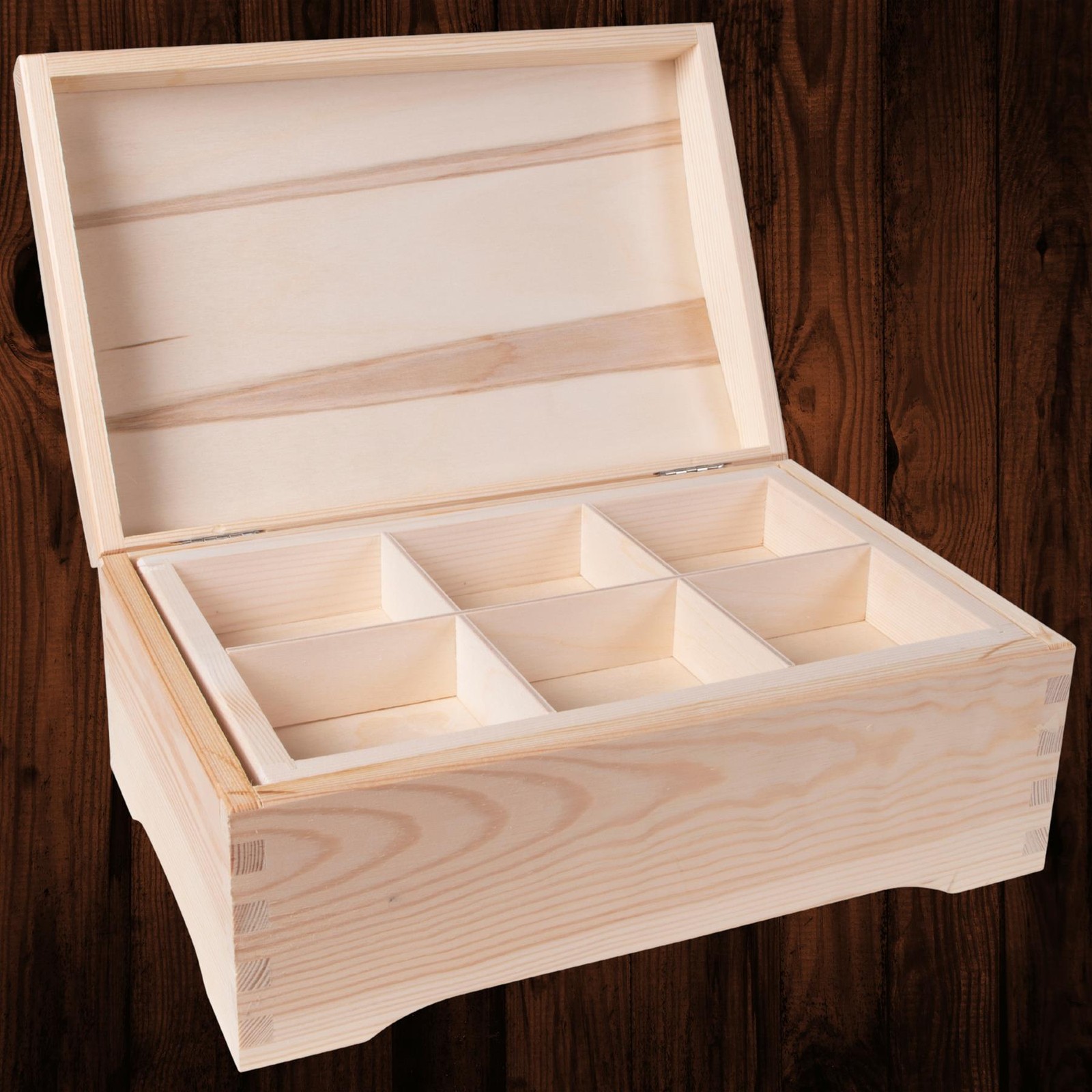 Wooden Treasure Chest Storage Box with Removable Divided Tray 30 x 20 x 13 cm