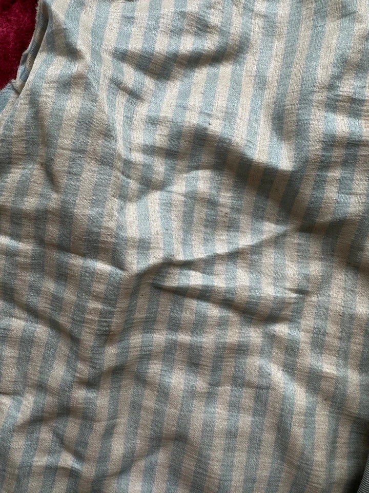 Lot De 2 Coupons Tissu Ancien Création Robe Poupée Ancienne Soie Bleue Rayures - Photo 4/4