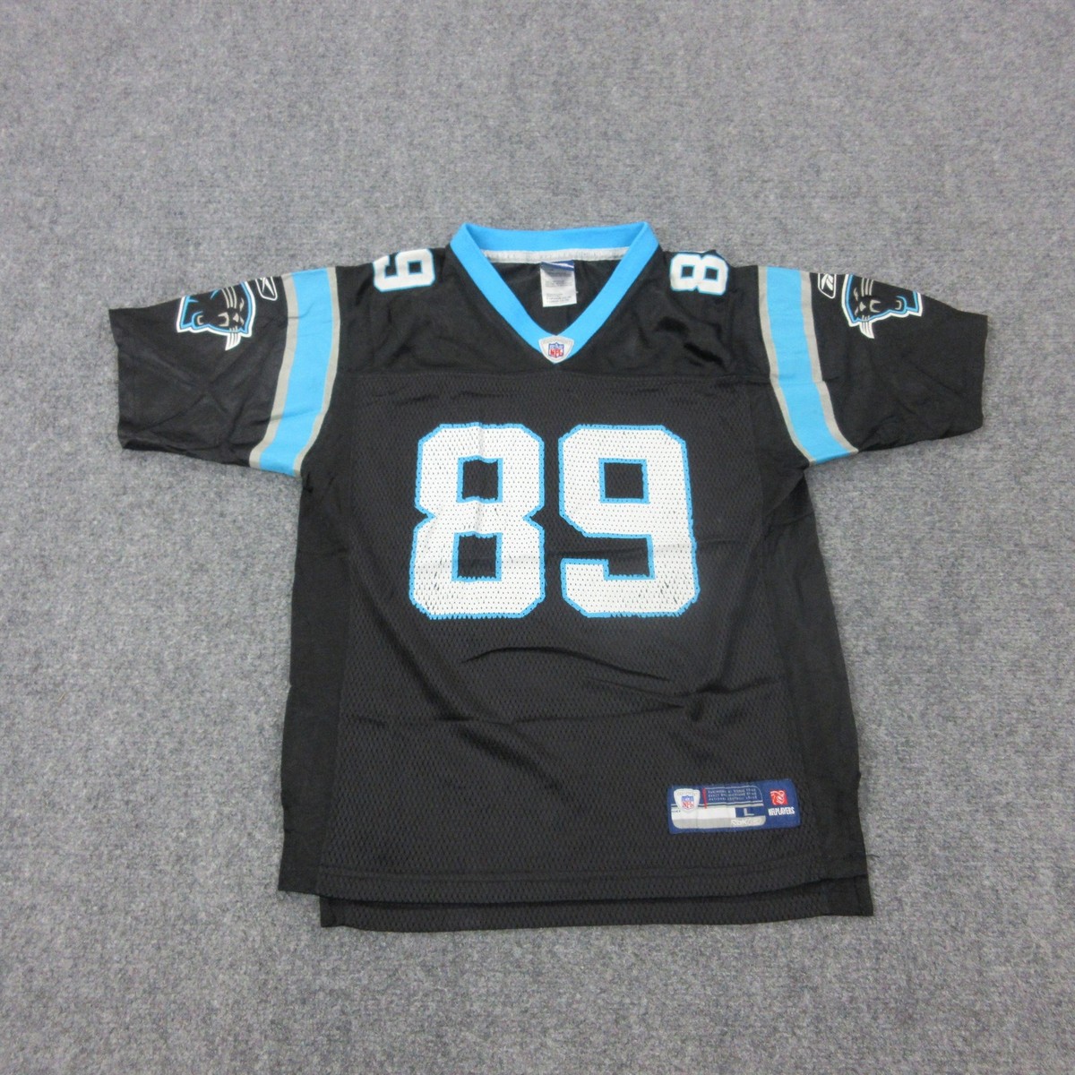 Carolina Panthers Jersey Boys Large Black NFL Football Steve Smith