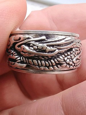 Herren Drachen Ring S925 Sterling Silber Ringgröße 12 + Geschenkbox drehbar 12 Gramm