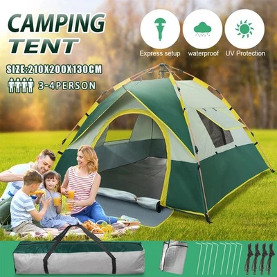 MARKENLOS Camping Zelt Kuppelzelt 3-4 Personen Automatik Pop up Zelt Wurfzelt Wasserdicht