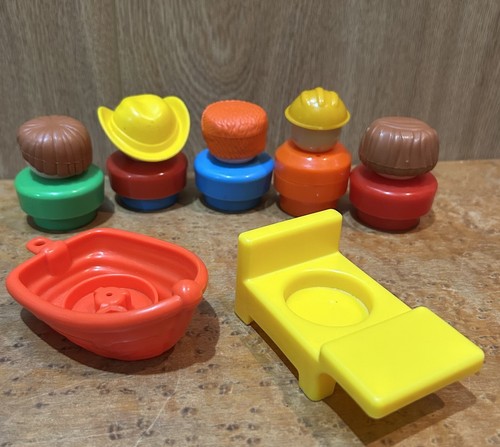 Lote De 7 Plus Escritorio Y Barco Fisher Price Chunky Little People Años 90 De Colección - Imagen 2 de 4