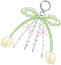 White Tulip Ribbon Keychain