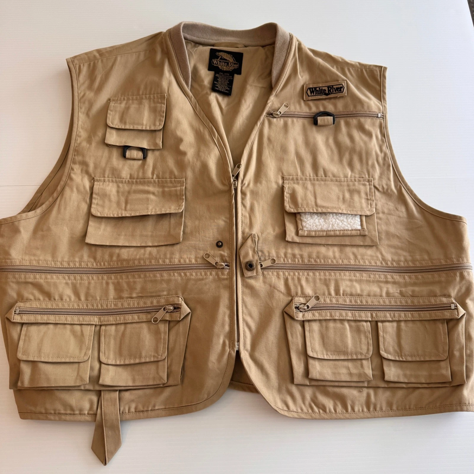 White River Fly Shop Fishing Vest Mens XXL Tan Multi Pocket Outdoor Utility