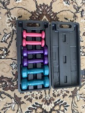 V-Fit Vinyl Dumbbell Set with Carry Case 6 Piece Weights (0.5kg,1kg,1.5kg Pairs)