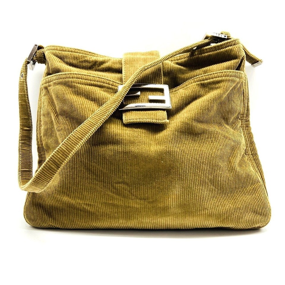 FENDI Mamma Baguette Corduroy Brown Shoulder Bag Dust Bag Vintage Auth
