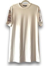 SHEIN Boho Embroidered Sleeve Short Sleeve Cream T Shirt Dress Size Small