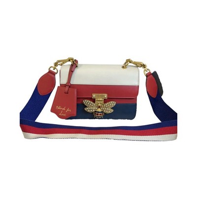 Gucci Margaret Bee Pearl Multicolor Canvas Leather Shoulder Bag