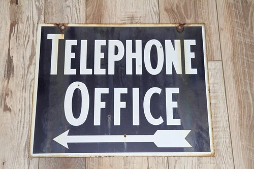 Rare Vintage Original Double Sided Porcelain Telephone Office Metal Sign Bell