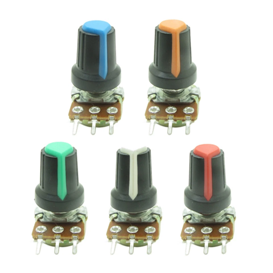 10PCS 500 - 500K Ohm Linear Taper Rotary Potentiometer Panel Pot + Knob Cap - Image 2 of 4