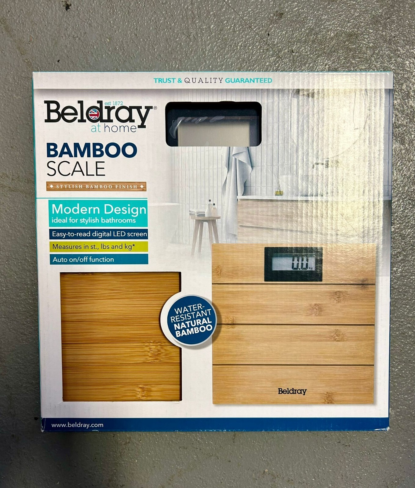 BAMBOO BATHROOM DIGITAL SCALE FLAT EASY READ LED DISPLAY 180 KG CAPACITY BELDRAY