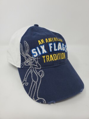 Six Flags Bugs Bunny Magic Mountain Distressed Blue & White Strapback Hat