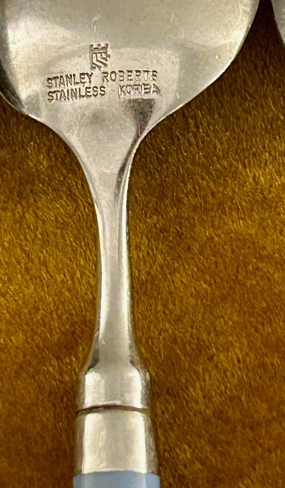 (8) Cucharas de sopa STANLEY ROBERTS SPECTRUM ACERO INOXIDABLE PIZARRA AZUL + Cuchillo de cena Foto 4 de 4