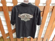 Harley Davidson Mens Button Shirt BLACK EAGLE LOGO Mechanic Shirt Large