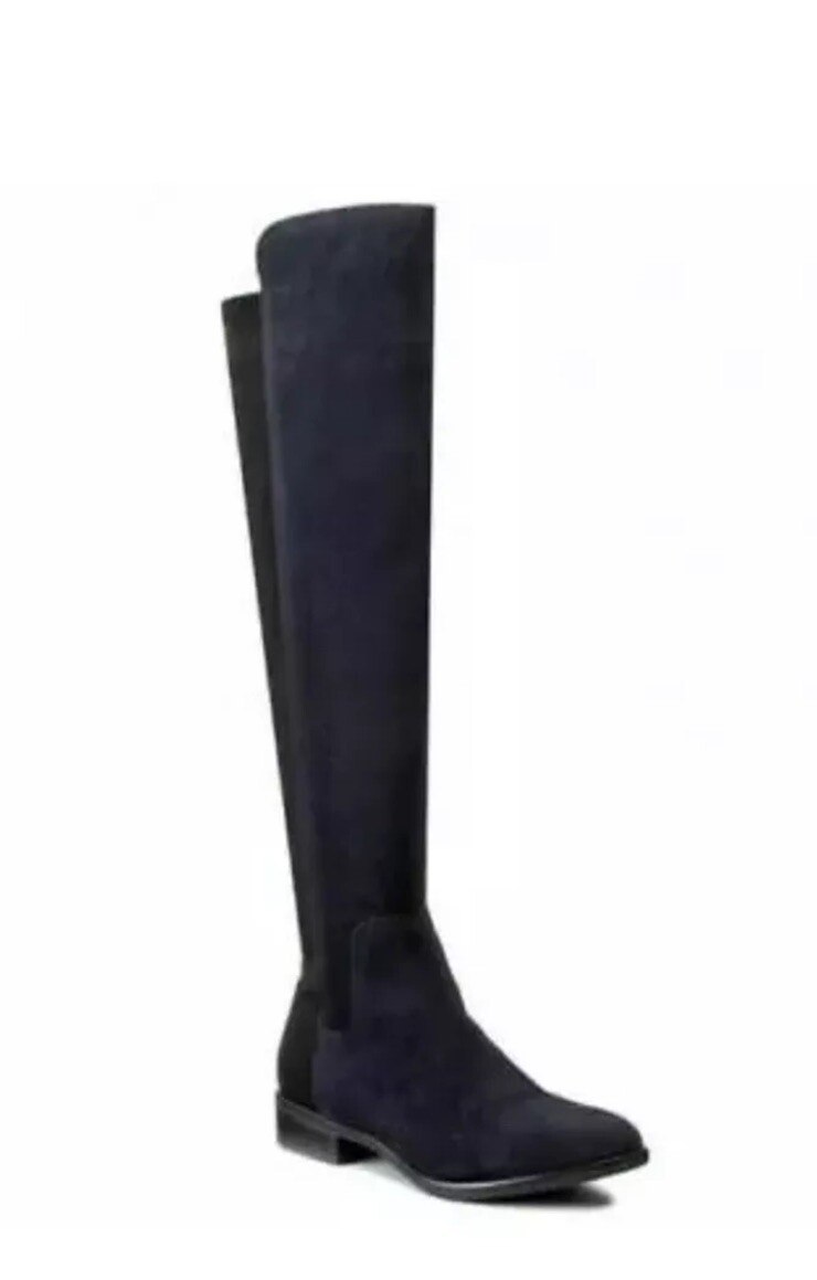 Clarks Ladies Caddy Belle Navy Suede Long Over Knee Boots UK D