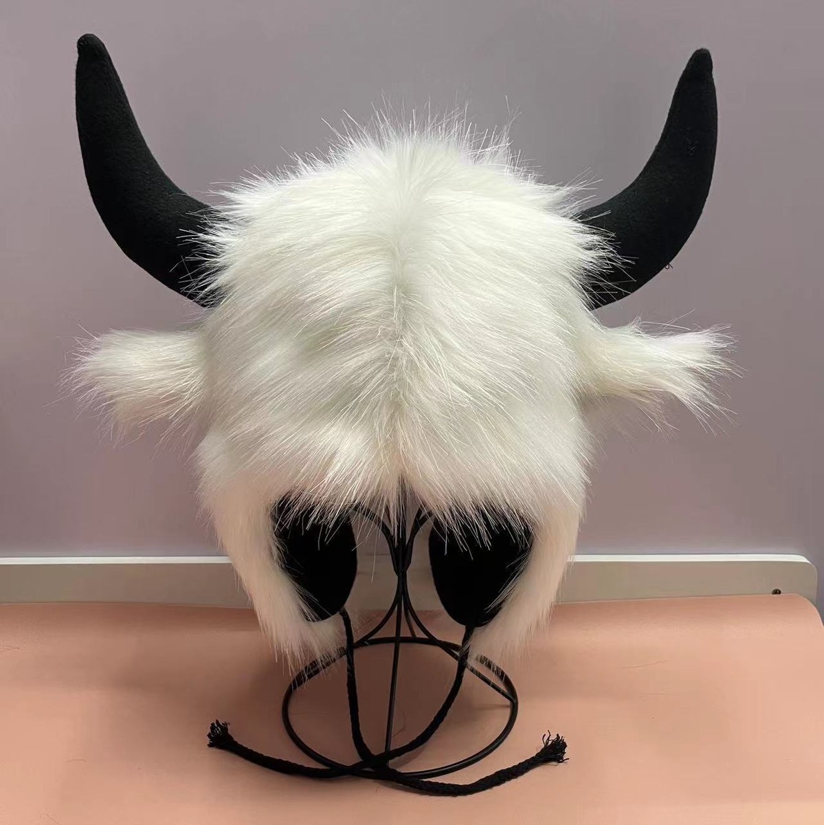 Winter Men Fur Ear Flap Hat Cap Trapper Fleece Funny Cow Horn Ear Party Gift