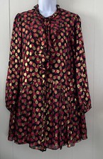 SALONI Tilly Metallic Floral Ruffle Long Sleeve Chiffon Mini Dress Sz 8 **READ