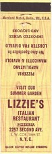 New York City New York Lizzie's Italian Restaurant Vintage Matchbook Cover
