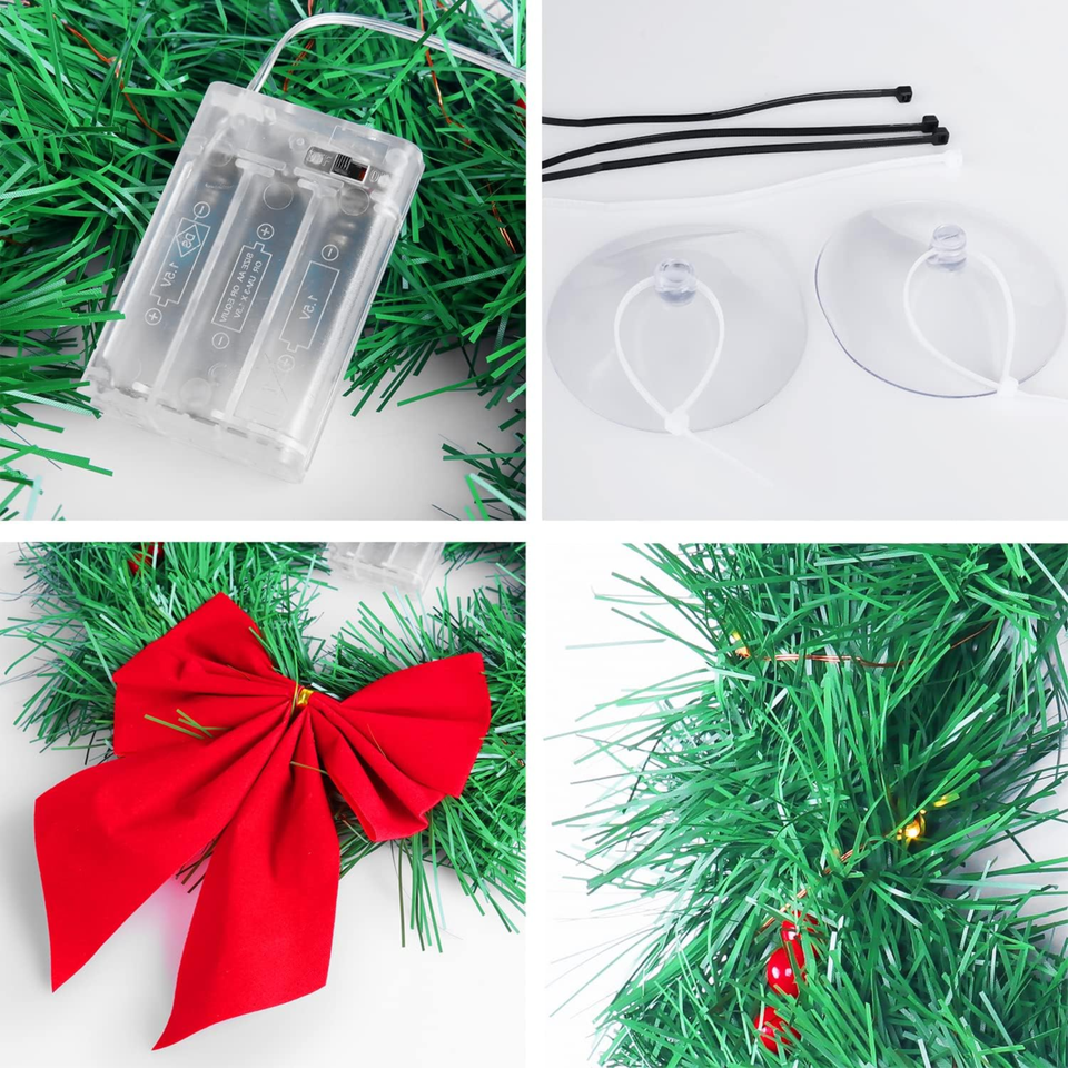 Christmas Car Wreath with Lights Fits Car, Truck, SUV Mounting