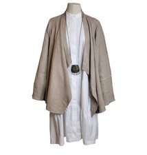 Chesca Luxury Linen Beige Flax Lagenlook Waterfall Chore Jacket 2 16 18
