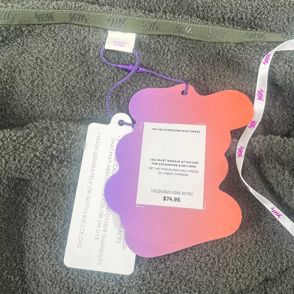 Yitty Fabletics Dress Womens 2X Green Pet Me Strapless Lounge Comfy Sherpa NWT - Image 3 of 4