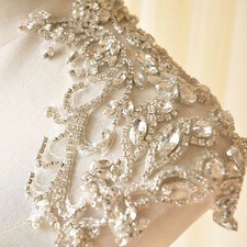 Mirror Pair Rhinestone Shoulders Applique Wedding Dress Beaded Crystal Patch