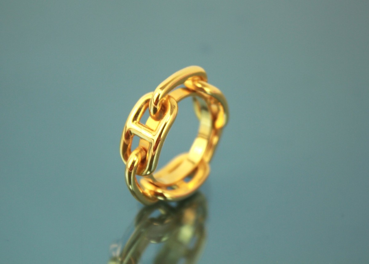 HERMES Chaine D'Ancre Gold Metal Scarf Ring Charm Women's Scarf