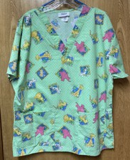 Green Elephants Zebra Animal Prints V Neck Pocketed Scrub Top 1X 16 18