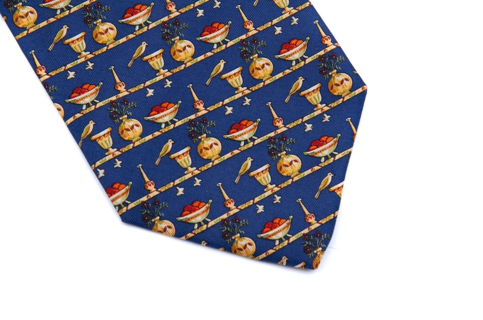 Corbata para hombre SALVATORE FERRAGAMO hecha a mano azul seda ITALIA  Foto 4 de 4