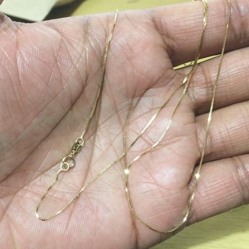 14K Solid Yellow Gold Smooth Shiny Italian Box Link Chain Necklace 0.6mm 16"-24"