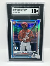 2021 Bowman First 1st Edition Jeremy De La Rosa Sky Blue Foil SGC 10 Gem Mint