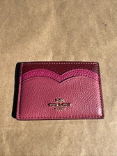 Coach CU138 Heart Pebble Leather Card Case Gold/Rouge Multi