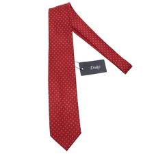 Drake's NWT Neck Tie in Red with Blue & White Mini Circles 100% Silk
