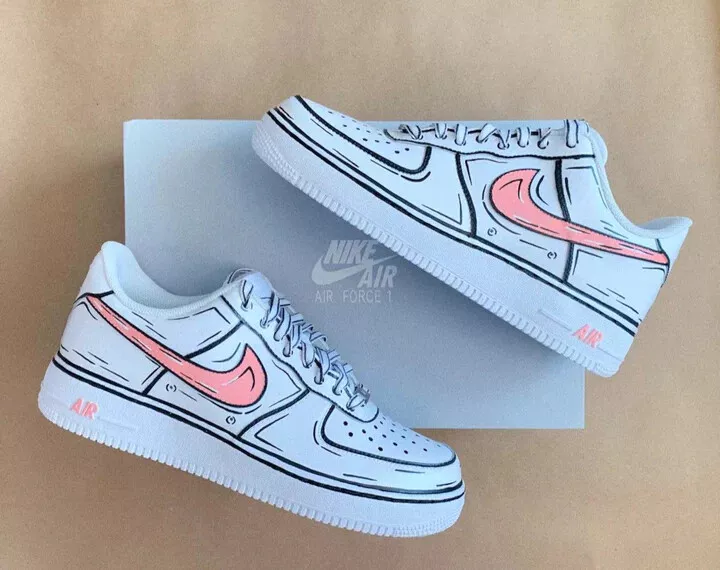 Air Force 1 Custom Low Cartoon Dark Orange Shoes White Black Outline Mens Womens 7Y Kids (8.5 Women's)