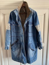 Free People Sheerling Denim Oversized Zip Coat Xs - Rrp £268
