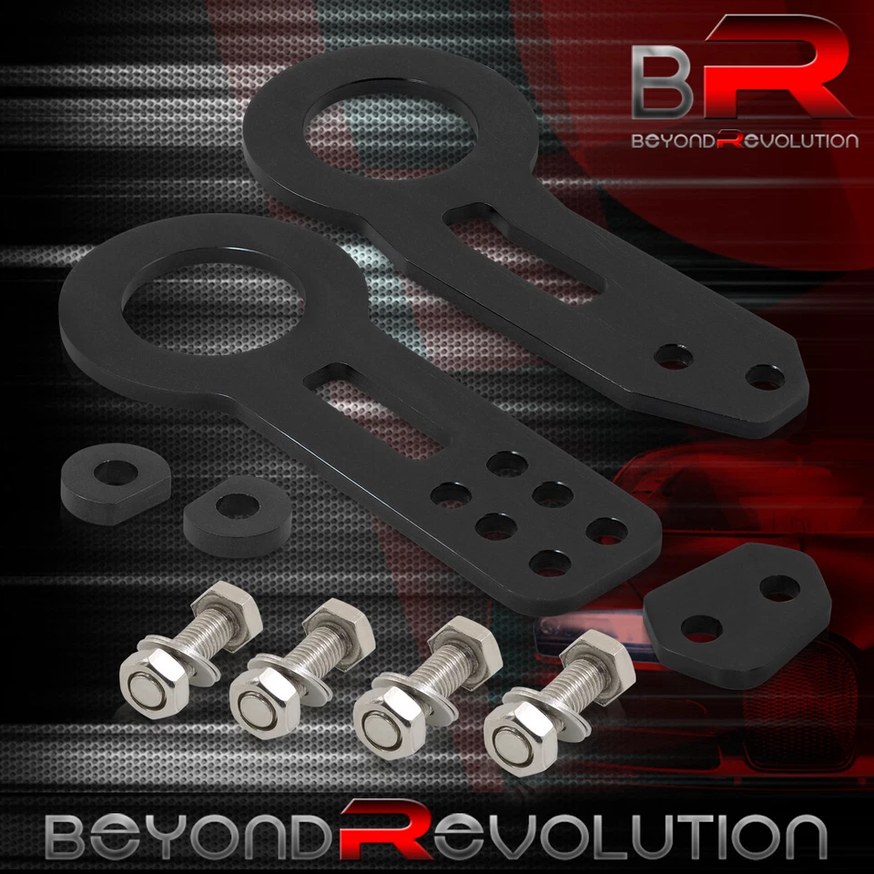 Kit de gancho de remolque JDM delantero y trasero de aluminio anodizado universal de 2" negro Foto 3 de 3