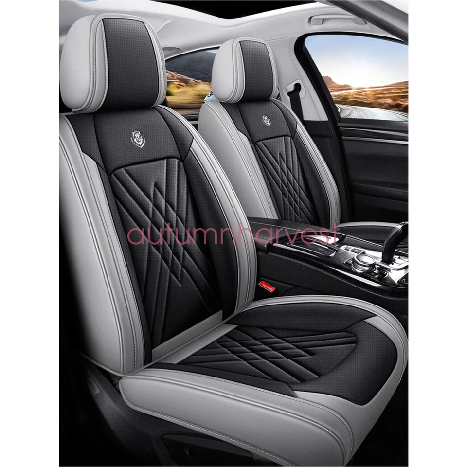 Funda de cuero PU para coche Toyota 5 asientos cojín delantero trasero negro y gris Foto 4 de 4