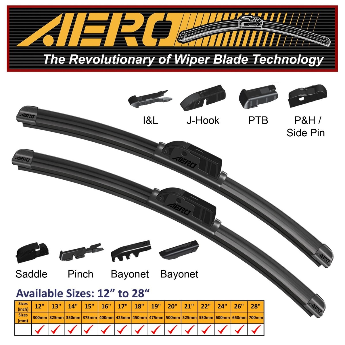 AERO PTB/P&H/I&L/OEC/PIN/J-Hook Beam Windshield Wiper Blades AERO PTB/P&H/I&L/OEC/PIN/J-Hook Beam Windshield Wiper Blades