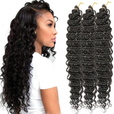 20'' 3Pcs Long Synthetic Fretrss Deep Wave Hair Extensions Ombre Curly Wave Hair