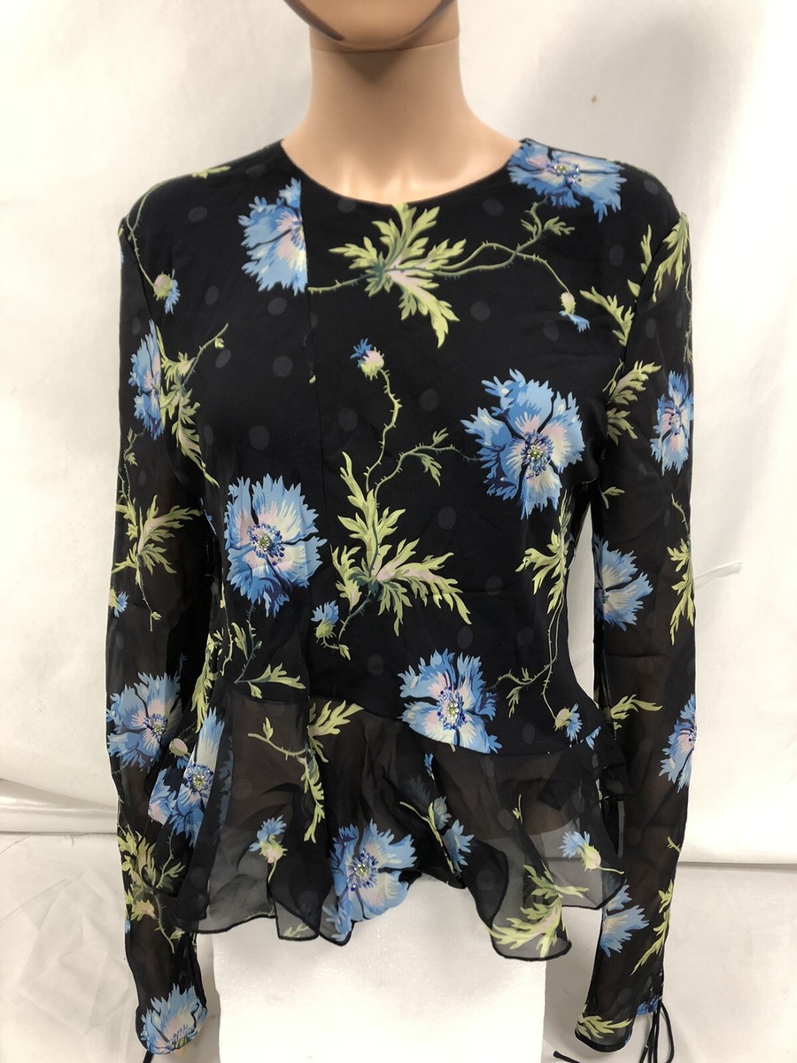 Haut Femme En Soie Et Polyester, Taille XL, Multicolore Floral - Dos Nu, Manches Longues, Style Translucide Léger - Neuf Avec étiquettes
