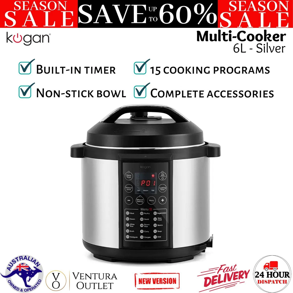 Kogan 6L Electric Pressure Cooker Slow Cook Non Stick Stew Rice