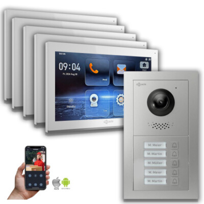 Goliath IP Video Türsprechanlage: 10-Zoll 5-Familienhaus, Smartphone App, Silber