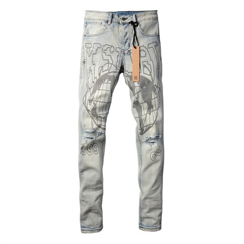 NEW KSUBI Men's Light Blue Ripped Pants High Street Letter Printing Jeans UK - Picture 2 of 22