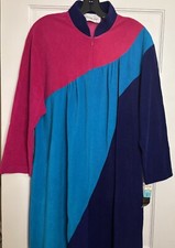 NWT Vintage Vanity Fair Velour Robe House Coat Half Zip Small Pink Purple Aqua