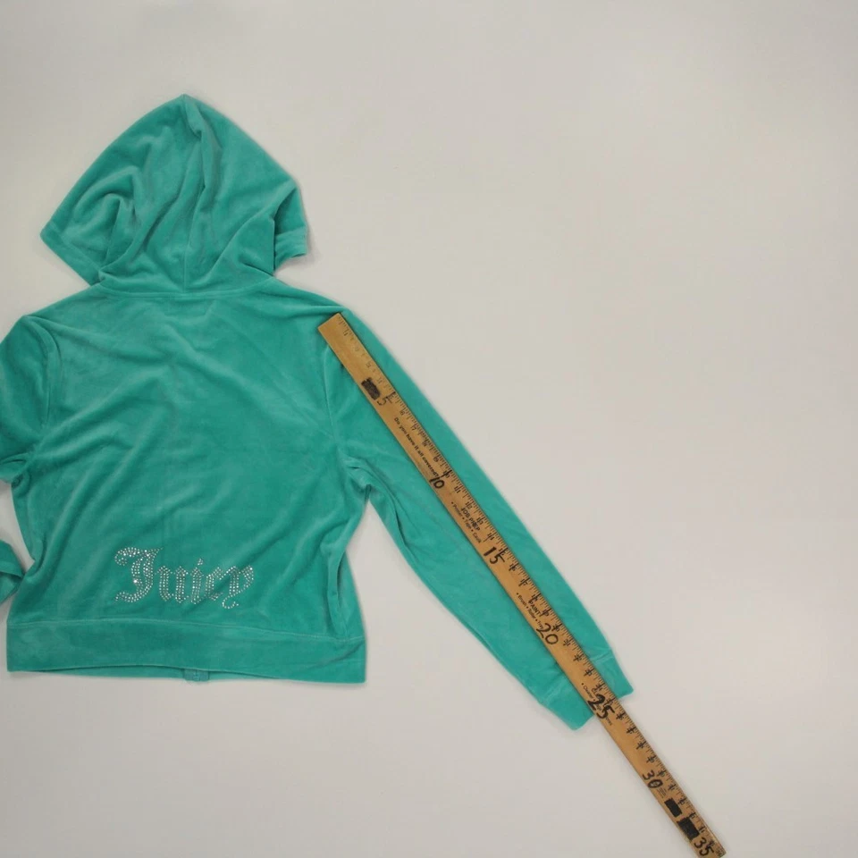 Conjunto de pista de terciopelo Juicy Couture para mujer talla XL verde azulado sudadera con capucha pantalones cortos Bling Y2K Foto 4 de 4